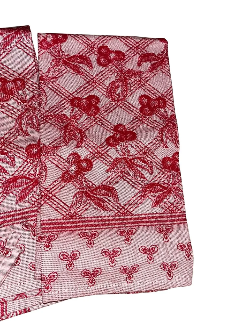 Set of 4 red cherry cherries tea dish towels  Well Equipped Kitchen
